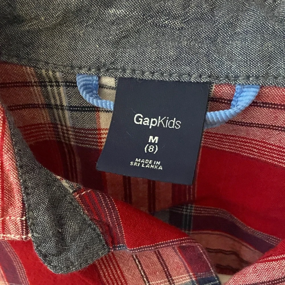 GapKids Red and Navy Plaid Button-Front Oxford style Shirt